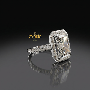925 <b>Silver</b> <b>Emerald</b> Cut Lab Grown Diamond Halo Engagement <b>Ring</b> for Women Elegant Pave Bridal <b>Ring</b> - Product Image 4