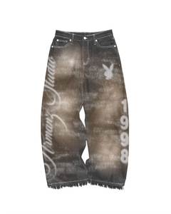 Pantalon en jean personnalisé Rust, style streetwear patchwork, design délavé vintage, tissu en coton premium 2026 - Product Image 1