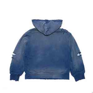 Sudadera térmica con cremallera de doble capa, corte holgado, con efecto descolorido por el sol, de tejido gofrado de algodón grueso y pesado, personalizada. - Product Image 4