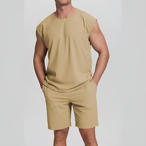 ชุดเสื้อยืดแขนสั้นและกางเกงขาสั้นแบบสปอร์ตสำหรับผู้ชาย คุณภาพสูงจากโรงงานผู้ผลิต (OEM) ระบายอากาศได้ดี เหมาะสำหรับฤดูร้อน ดีไซน์ลำลองพิมพ์ลายสวยงาม ชุดสองชิ้น - Product Image 6