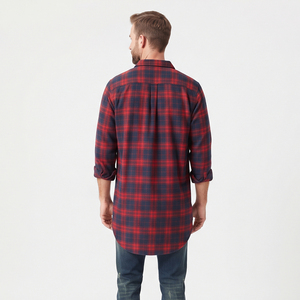 Camisas Casuales de Franela para Hombre, Manga Larga, 100% Poliéster, Corte Holgado, Hombros Caídos, Cuello Camisero, Invierno - Product Image 2