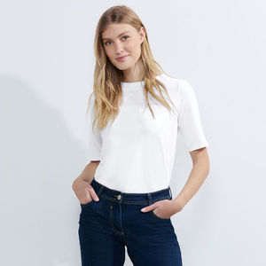เสื้อยืดสีขาวผู้หญิงรุ่นใหม่ ระบายอากาศได้ดี คุณภาพสูง ย้อมสีเรียบง่าย เป็นมิตรกับสิ่งแวดล้อม แห้งเร็ว ผ้าฝ้าย 100% เบาสบาย ทรงปกติ - Product Image 1