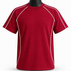 เสื้อยืดคอกลมแขนสั้นสีแดงสำหรับผู้ชาย ทรงปกติ ผ้าถัก สีพื้น โพลีเอสเตอร์ 100% แห้งเร็ว - Product Image 1