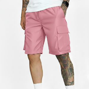 2026 Summer Classical Shorts Men Little <b>Elastic</b> Basic Solid Shorts 100% Cotton <b>Knee</b> Length Washed Cargo Shorts for Men - Product Image 1