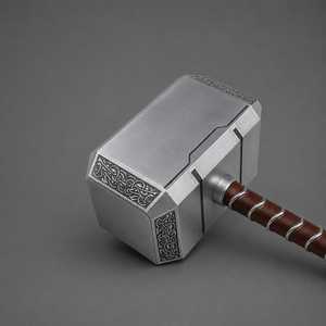 Réplique de marteau de Thor en métal argenté, objet de collection avec poignée et sangle en cuir marron, pièce d'art et d'exposition - Product Image 6