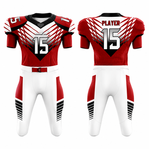 Ensemble Maillot et Pantalon de Football Américain Personnalisé par Sublimation pour Homme – Col en V, Rouge, Blanc, Noir, Anti-humidité, Coupe Ajustée, Manches Courtes - Product Image 1