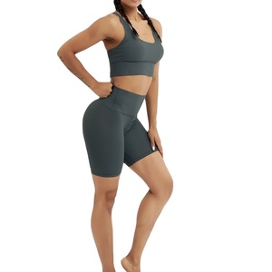 Conjunto de Yoga de Dos Piezas de Lona de Algodón, Talla Grande, Sujetador Deportivo y Pantalones Cortos para Mujer, Transpirable, Ecológico, para Fitness, Ejercicio, Correr, Gimnasio - Product Image 2