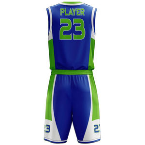 Shorts de basketball personnalisés sublimés bleu vert blanc numéro d'équipe 23 taille élastique anti-humidité vêtements unisexes pour adultes - Product Image 2