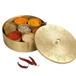 Boîte à épices 7 en 1 Offre Spéciale personnalisé cuisine épices sachet de thé boîtes de rangement indien Masala Dani Dabba boîte de rangement d'épices en métal faite à la main - Product Image 1