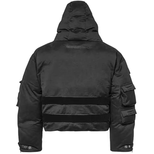 Veste d'hiver légère personnalisée pour homme, style streetwear, pull-over, style bulle, noire, imperméable, respirante, avec poches cargo - Product Image 2