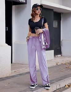 Conjunto de chándal de terciopelo morado para mujer, de otoño, con cremallera, transpirable, de dos piezas, de velour, de gran venta - Product Image 4
