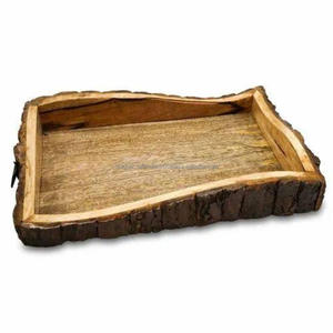 Plateau en bois de qualité supérieure pour service, avec poignées sculptées décoratives, planche de cuisine rectangulaire moderne pour aliments et plantes - Product Image 2