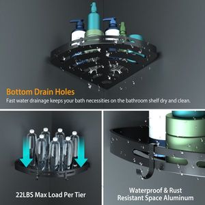 Adhesive Wall-Mounted Aluminum Bath Corner Shower <b>Shelves</b> No-Drilling Shower Organizer Rack Bathroom Storage <b>Basket</b> - Product Image 2