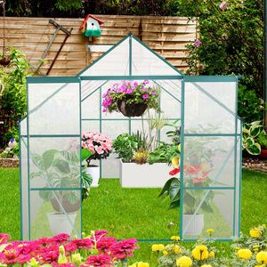 Serre de jardin double porte 8x10FT robuste en polycarbonate avec base surélevée et ancrage en aluminium pour jardins extérieurs - Product Image 5