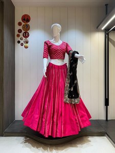 Women's Traditional Pakistani Silk Lehenga Choli Set Thread Embroidery Floor-Length Pleated Skirt Dupatta Wedding Party Wear - Product Image 2