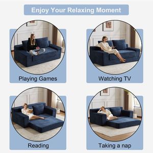 Modern <b>Small</b> Corduroy Loveseat <b>Sofa</b> Comfortable Deep Seat Bed for <b>Bedroom</b> & Living Room with Reversible Cushion Pill - Product Image 5