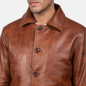 Chaqueta de Cuero Genuino Marrón Personalizada para Hombre, Cuello Camisero, Cierre de Botones, Estilo Casual, Ropa de Otoño - Product Image 5