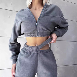 Conjunto Casual de Dos Piezas para Mujer, Sudadera de Forro Polar con Cierre y Manga Larga, Pantalones a la Cintura - Product Image 4