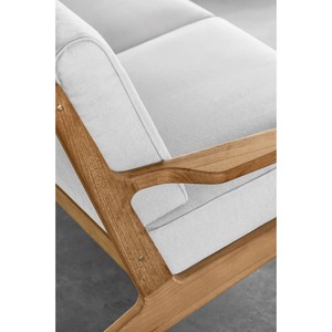Midcentury Modern <b>Wooden</b> Two Seat <b>Sofa</b> Outdoor Garden Furniture Teak Wood Design Light Gray Cushion - Product Image 5