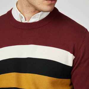 Pull en maille à col rond pour homme, couleur marron, motif rayé, coupe classique, vêtements décontractés d'automne, design personnalisé OEM ODM X Logo - Product Image 5