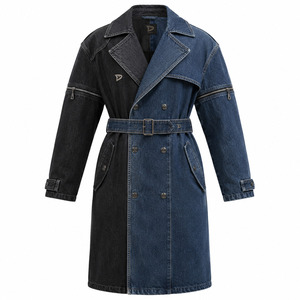 Abrigo de Mezclilla Azul Negro Lavado para Hombre y Mujer, Chaqueta Larga Convertible de Estilo Urbano, Gabardina de Mezclilla de Dos Tonos Unisex - Product Image 2