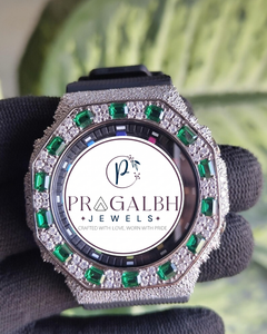 นาฬิกา Pragalbh Jewels หรูหราประดับเพชรแบบ Iced Out ขอบหน้าปัดประดับมอสซาไนต์ สไตล์ฮิปฮอป สายสแตนเลสและยาง - Product Image 6