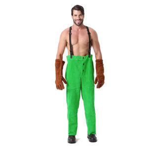 Pantalon de travail en cuir jaune et bleu unisexe, résistant, en cuir de vachette pleine fleur, pour soudeurs, pantalon de sécurité - Product Image 5