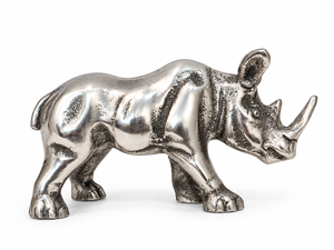 Figurine de rhinocéros en argent poli, sculpture d'animal détaillée, décoration de table de luxe, art animalier, cadeau pour la maison - Product Image 6