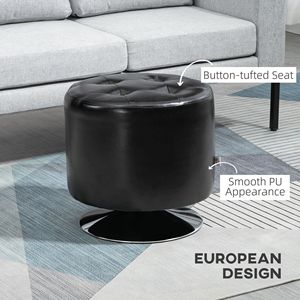 Antique Style Round PU Leather Swivel Ottoman Foot <b>Stool</b> Black Soft Velvet Thick Padding Tufting for Home Office Entry <b>Bedroom</b> - Product Image 5