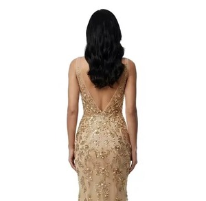 Robe de soirée sirène élégante dos nu à sequins, col halter haut de gamme, traîne longue, écologique, pour bal de promo, vente en gros - Product Image 3