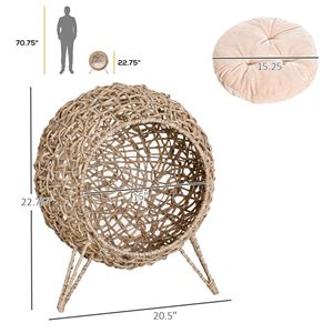 Casa para Gatos de Hoja de Plátano Natural de 20.5 Pulgadas, Cama para Gatos Tejida a Mano con Cojín, Diseño Trenzado para Mascotas - Product Image 3