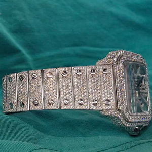 Hip Hop Moissanite Quartz <b>Watch</b> <b>Rectangular</b> Dial Stainless Steel Band 5ATM Waterproof for Men - Product Image 1