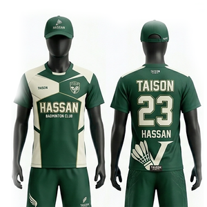 Maillot de badminton pour homme, tissu polyester 160 GSM respirant, design vert avec empiècements contrastants, logo personnalisé imprimé - Product Image 1