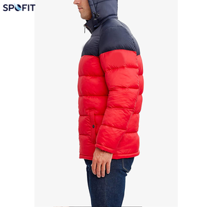 <b>Hooded</b> Puffer <b>Jacket</b> <b>Red</b> Navy Color Blocking Winter Thick Polyester Windproof Casual Zipper Closure - Product Image 6