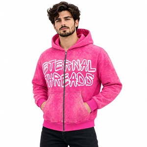 Sudadera con capucha rosa tie-dye con cremallera para hombre, sudadera con pedrería estilo streetwear, conjunto de invierno, nueva llegada. - Product Image 2