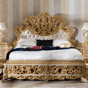 Luxury Baroque Carved Bedroom Furniture Set Solid Mahogany Wood Upholstered Bed <b>Wardrobe</b> Vanity Table Handmade Classic - Product Image 1