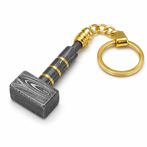 Jexmoo Custom Handmade Damascus Steel Hammer Keychain with Gold Plated Chain <b>Square</b> Shape Classic Style with Ring Box - Product Image 6