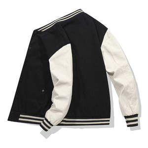 Custom Men's Varsity Jacket Solid Color Block Design <b>Button</b> Closure Regular Fit Turn-down Collar Autumn Wear - Product Image 3