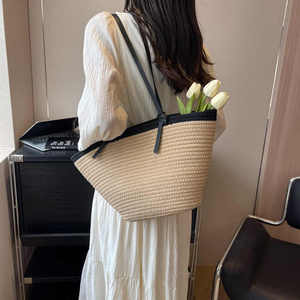 Wholesale fashion summer shoulder <b>bag</b> custom logo woven <b>straw</b> tote <b>bag</b> women's handbag 2026 - Product Image 3