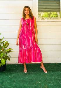 Vestido Maxi con Cuello en V y Estampado Tie-Dye, Diseño Moderno, Multicolor, Estilo Lindo, Sin Mangas, Cintura Natural, Corte en A, de Rayón - Product Image 6