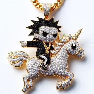 Joyería Hip Hop de Moda, Diseño de Unicornio, Personaje de Anime, Colgante Personalizado de Plata de Ley 925 con Moissanita, Dije de Dibujos Animados, Certificado IGI - Product Image 3