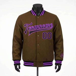 เสื้อแจ็คเก็ต Letterman ปักลายตามสั่ง ผ้าขนสัตว์ผสมเนื้อหนา แขนเสื้อตัดกัน แฟชั่นสตรีทพรีเมียม เสื้อแจ็คเก็ตฤดูหนาว - Product Image 1