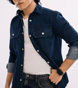 Chemises en jean pour hommes, décontractées, bleues, 100% coton, manches longues, vêtements de mode d'automne, prix de gros d'usine - Product Image 5