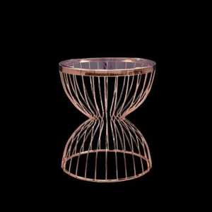 Round <b>Black</b> Top <b>Side</b> <b>Table</b> Rose Gold Flared Rod Base Minimalist Modern Handcrafted Eco Friendly Living Room Bedroom Furniture - Product Image 3