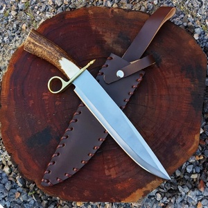 Couteau Bowie industriel A&M Enterprises en acier inoxydable, lame droite, manche en bois de cerf, couteau fixe pour le camping en plein air - Product Image 1