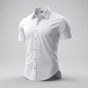 เสื้อเชิ้ตผู้ชายทรงเข้ารูปสีขาว แขนสั้น คอปกแบบพับได้ สไตล์ลำลองทางธุรกิจ ผ้าคอตตอนผสม ระบายอากาศได้ดี มีตัวเลือกแบบสั่งตัด - Product Image 1