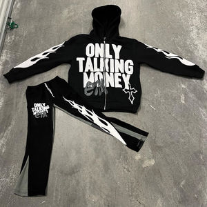 Only Talking Money Tracksuit Full <b>Zip</b> <b>Hooded</b> Sweatshirt Pants Set Black White Flame Print Streetwear Unisex Adult Autumn Wear - Product Image 1