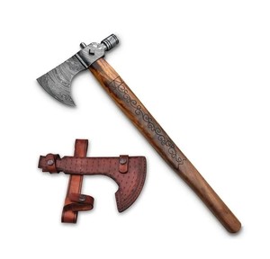 Hache Tomahawk en acier carbone forgé à la main, style Viking, hache barbue avec fourreau en cuir, manche en bois personnalisé OEM - Product Image 1