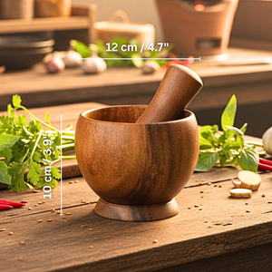 Mortero y Pilón de Madera Natural Ecológicos, Duraderos y Hechos a Mano, de Grado Alimenticio, para Moler Especias, Hierbas, Ajo y Jengibre en la Cocina - Product Image 6