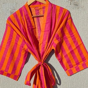 Bata de baño tipo kimono de algodón para mujer, bata de satén de lujo con estampado floral, bata de baño ligera de verano, bata de kimono para fiesta nupcial - Product Image 5